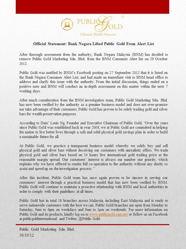 Public Gold Terkeluar Alert List Bank Negara