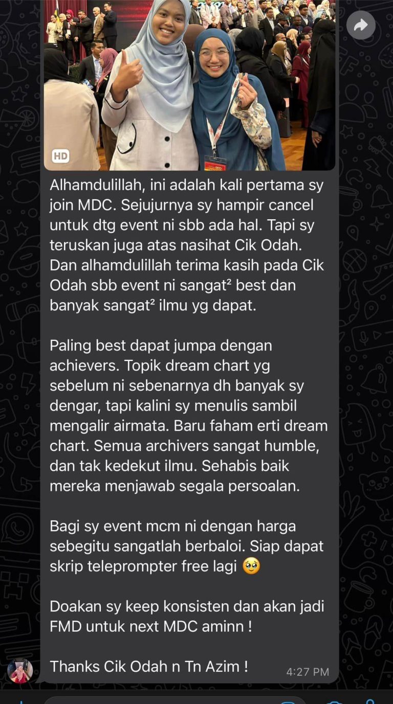 Testimoni Peserta MDC - Menulis dream chart sambil menitis air mata